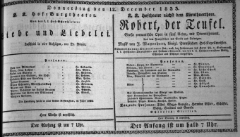 Theaterzettel (Oper und Burgtheater in Wien) 18331212 Seite: 1
