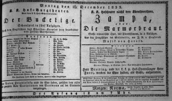 Theaterzettel (Oper und Burgtheater in Wien) 18331216 Seite: 1