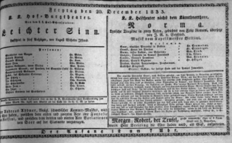Theaterzettel (Oper und Burgtheater in Wien) 18331220 Seite: 1