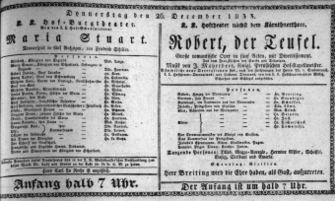 Theaterzettel (Oper und Burgtheater in Wien) 18331226 Seite: 1