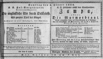 Theaterzettel (Oper und Burgtheater in Wien) 18340104 Seite: 1
