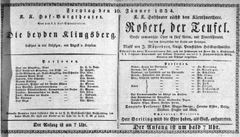 Theaterzettel (Oper und Burgtheater in Wien) 18340110 Seite: 1