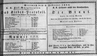 Theaterzettel (Oper und Burgtheater in Wien) 18340205 Seite: 1