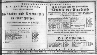 Theaterzettel (Oper und Burgtheater in Wien) 18340206 Seite: 1