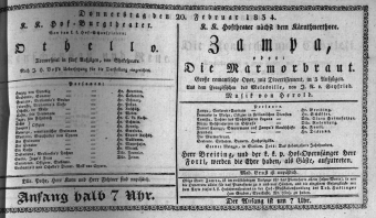 Theaterzettel (Oper und Burgtheater in Wien) 18340220 Seite: 1