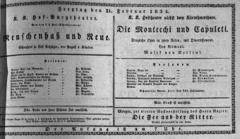 Theaterzettel (Oper und Burgtheater in Wien) 18340221 Seite: 1