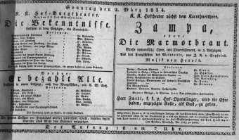 Theaterzettel (Oper und Burgtheater in Wien) 18340302 Seite: 1