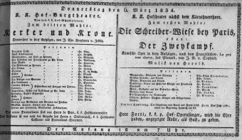 Theaterzettel (Oper und Burgtheater in Wien) 18340306 Seite: 1