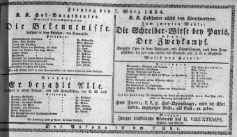 Theaterzettel (Oper und Burgtheater in Wien) 18340307 Seite: 1