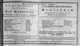 Theaterzettel (Oper und Burgtheater in Wien) 18340317 Seite: 1