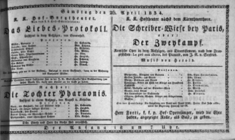 Theaterzettel (Oper und Burgtheater in Wien) 18340426 Seite: 1