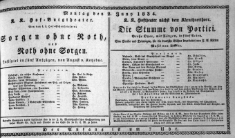 Theaterzettel (Oper und Burgtheater in Wien) 18340602 Seite: 1