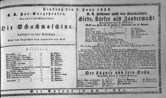 Theaterzettel (Oper und Burgtheater in Wien) 18340603 Seite: 1