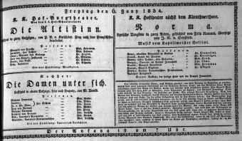 Theaterzettel (Oper und Burgtheater in Wien) 18340606 Seite: 1