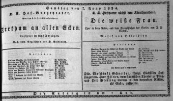 Theaterzettel (Oper und Burgtheater in Wien) 18340607 Seite: 1