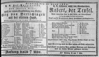 Theaterzettel (Oper und Burgtheater in Wien) 18340610 Seite: 1