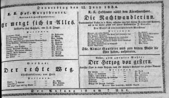 Theaterzettel (Oper und Burgtheater in Wien) 18340612 Seite: 1