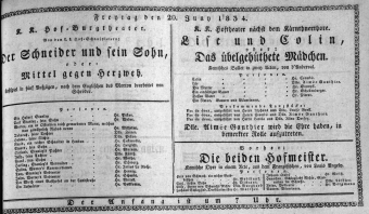 Theaterzettel (Oper und Burgtheater in Wien) 18340620 Seite: 1