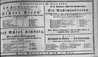 Theaterzettel (Oper und Burgtheater in Wien) 18340626 Seite: 1