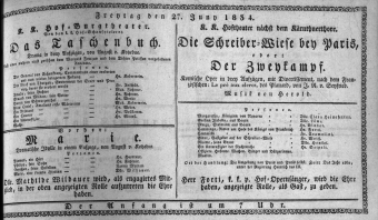 Theaterzettel (Oper und Burgtheater in Wien) 18340627 Seite: 1