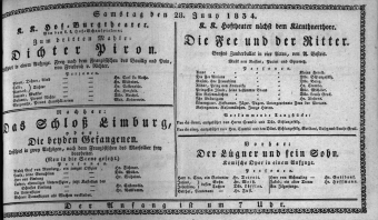 Theaterzettel (Oper und Burgtheater in Wien) 18340628 Seite: 1