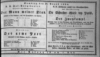 Theaterzettel (Oper und Burgtheater in Wien) 18340823 Seite: 1