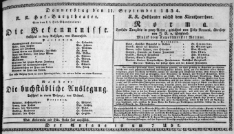 Theaterzettel (Oper und Burgtheater in Wien) 18340911 Seite: 1