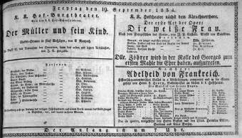 Theaterzettel (Oper und Burgtheater in Wien) 18340919 Seite: 1