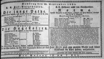 Theaterzettel (Oper und Burgtheater in Wien) 18340920 Seite: 1