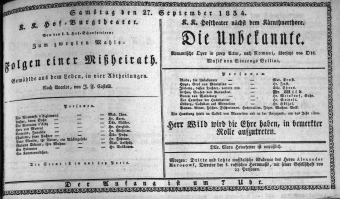 Theaterzettel (Oper und Burgtheater in Wien) 18340927 Seite: 1