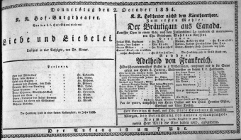 Theaterzettel (Oper und Burgtheater in Wien) 18341002 Seite: 1