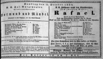 Theaterzettel (Oper und Burgtheater in Wien) 18341011 Seite: 1