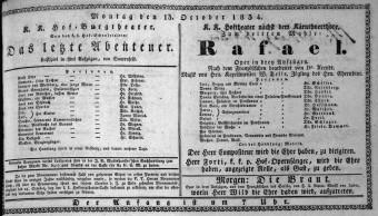 Theaterzettel (Oper und Burgtheater in Wien) 18341013 Seite: 1