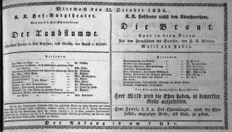 Theaterzettel (Oper und Burgtheater in Wien) 18341022 Seite: 1