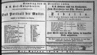 Theaterzettel (Oper und Burgtheater in Wien) 18341025 Seite: 1