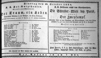 Theaterzettel (Oper und Burgtheater in Wien) 18341028 Seite: 1