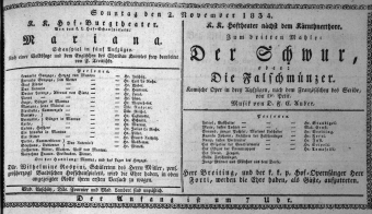 Theaterzettel (Oper und Burgtheater in Wien) 18341102 Seite: 1