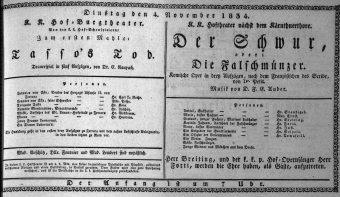 Theaterzettel (Oper und Burgtheater in Wien) 18341104 Seite: 1
