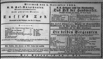 Theaterzettel (Oper und Burgtheater in Wien) 18341105 Seite: 1