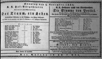 Theaterzettel (Oper und Burgtheater in Wien) 18341109 Seite: 1