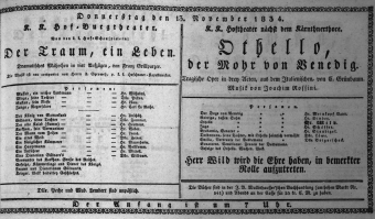 Theaterzettel (Oper und Burgtheater in Wien) 18341113 Seite: 1