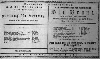 Theaterzettel (Oper und Burgtheater in Wien) 18341117 Seite: 1