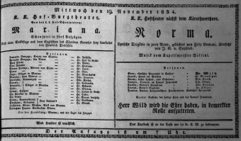 Theaterzettel (Oper und Burgtheater in Wien) 18341119 Seite: 1