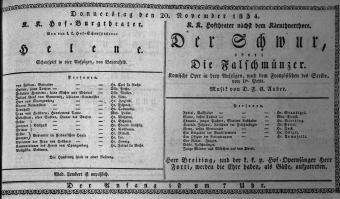 Theaterzettel (Oper und Burgtheater in Wien) 18341120 Seite: 1