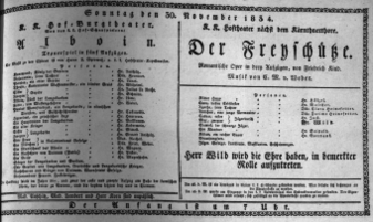 Theaterzettel (Oper und Burgtheater in Wien) 18341130 Seite: 1