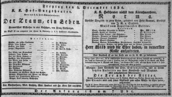 Theaterzettel (Oper und Burgtheater in Wien) 18341205 Seite: 1
