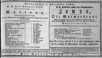 Theaterzettel (Oper und Burgtheater in Wien) 18341207 Seite: 1
