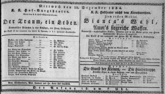 Theaterzettel (Oper und Burgtheater in Wien) 18341210 Seite: 1