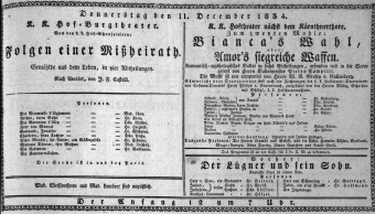 Theaterzettel (Oper und Burgtheater in Wien) 18341211 Seite: 1
