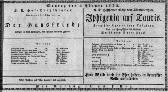 Theaterzettel (Oper und Burgtheater in Wien) 18350105 Seite: 1